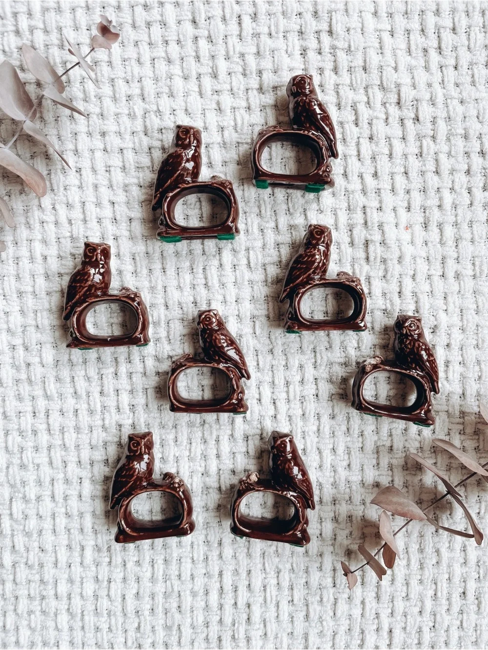 Set of 8 Ceramic Owl Napkin Rings